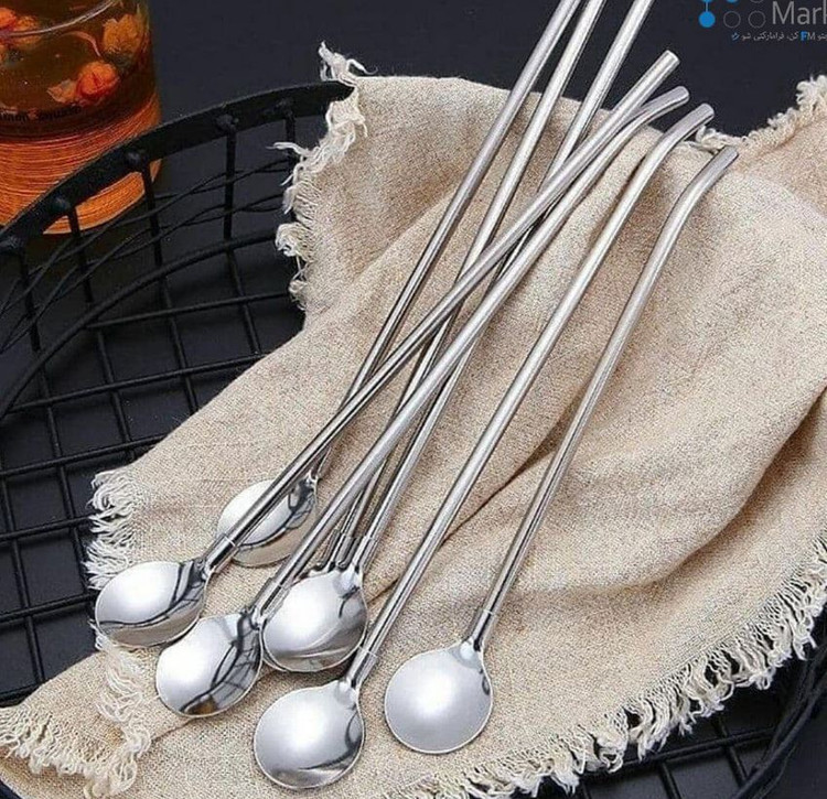 نی قاشق شربت 6 عددی با فرچه نقره ای