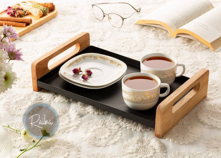 سینی سرو فلزی دسته چوبی رایکا