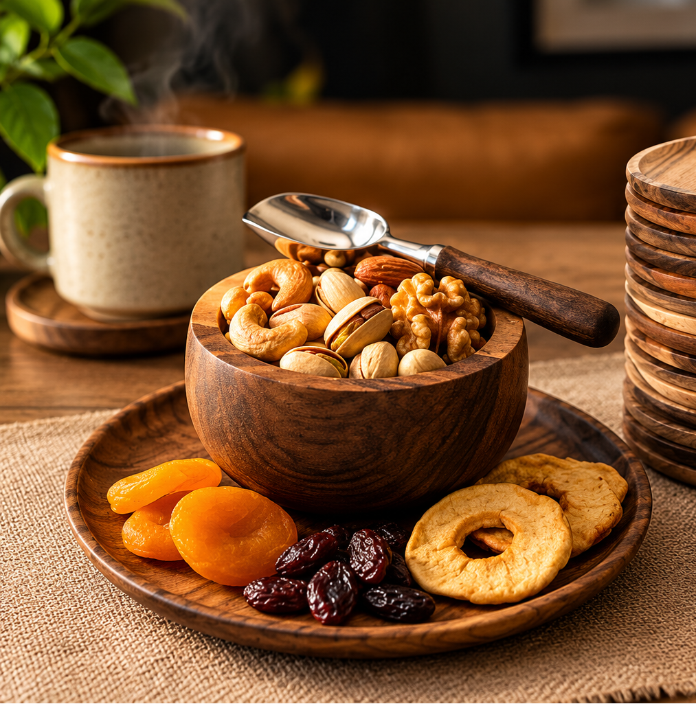 ست پیاله و پیش دستی چوب گردو